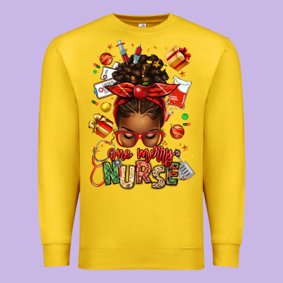 One Merry Nurse Afro Messy Bun Premium Sweatshirt Designed By Texasbilliewilder