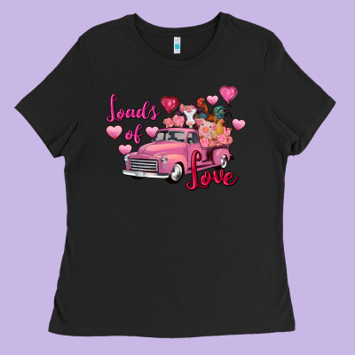 Loads Of Love Valentine's Day Farm Truck Ladies Tee Designed By Fadigitalartstudio
