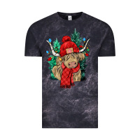 Cloud Black Red Christmas long haired Cow Vintage Tee - NancyCooperArtShop