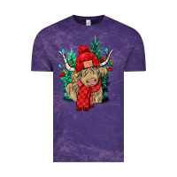 Cloud Purple Red Christmas long haired Cow Vintage Tee - NancyCooperArtShop