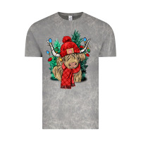 Cloud Rock Red Christmas long haired Cow Vintage Tee - NancyCooperArtShop