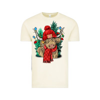 Vintage Arctic Red Christmas long haired Cow Vintage Tee - NancyCooperArtShop