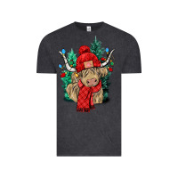 Vintage Black Red Christmas long haired Cow Vintage Tee - NancyCooperArtShop