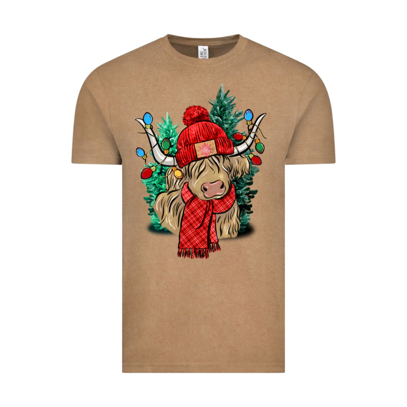 Red Christmas Long Haired Cow Vintage Tee by NancyCooperArtShop | Teevron