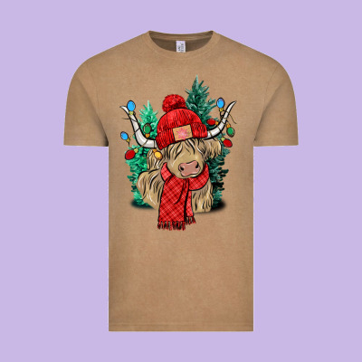 Red Christmas Long Haired Cow Vintage Tee Designed By Nancycooperartshop