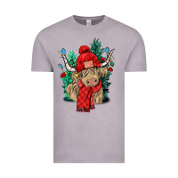 Vintage Zinc Red Christmas long haired Cow Vintage Tee - NancyCooperArtShop