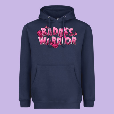 Badass Warrior Breast Cancer Heavyweight Hoodie Designed By Nancycooperartshop