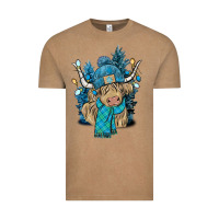 Vintage Coffee Winter long haired Cow Vintage Tee - NancyCooperArtShop