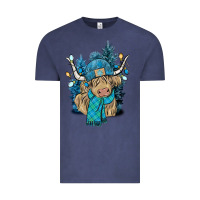 Vintage Denim Winter long haired Cow Vintage Tee - NancyCooperArtShop