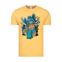 Vintage Mustard Winter long haired Cow Vintage Tee - NancyCooperArtShop
