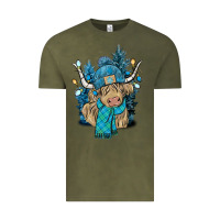 Vintage Olive Winter long haired Cow Vintage Tee - NancyCooperArtShop