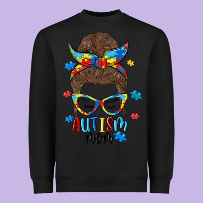 Messy Bun Autism Mom Heavyweight Sweatshirt Designed By Maliassmallbusiness