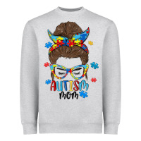 Heather Grey messy bun autism mom Heavyweight Sweatshirt - MaliasSmallBusiness