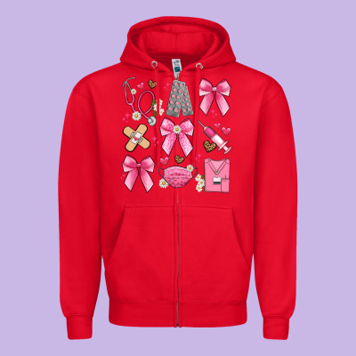 Coquette Bow Nurse Zipper Hoodie Designed By Artiststas