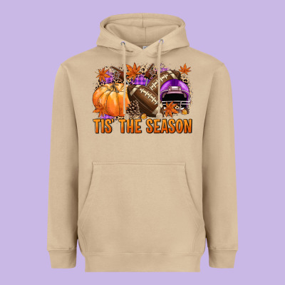 Tis' The Season Football Purple Helmet Heavyweight Hoodie Designed By Nancycooperartshop
