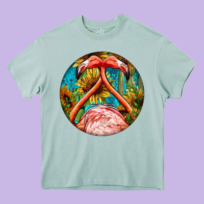 Flamingos With Western Background Heavy Core Tee Designed By Barkaloodesign