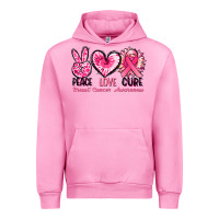 Fuchsia Pink Peace love cure Breast Cancer Awareness Urban Hoodie - FaDigitalArtStudio