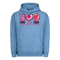 Pigment Pebble Blue Peace love cure Breast Cancer Awareness Urban Hoodie - FaDigitalArtStudio