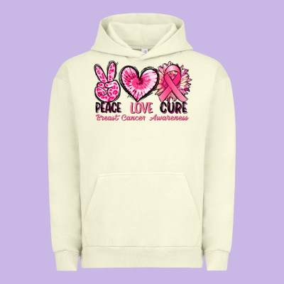 Peace Love Cure Breast Cancer Awareness Urban Hoodie Designed By Fadigitalartstudio