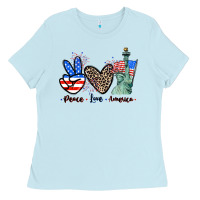 Baby Blue Peace love america 4th of july Ladies Tee - CowGirlArtShop