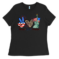 Black Peace love america 4th of july Ladies Tee - CowGirlArtShop