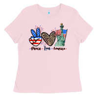 Bubblegum Pink Peace love america 4th of july Ladies Tee - CowGirlArtShop