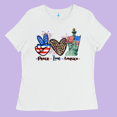 Peace Love America 4th Of July Ladies Tee Designed By Cowgirlartshop