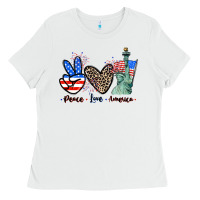 White Peace love america 4th of july Ladies Tee - CowGirlArtShop