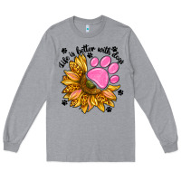 Heather Grey life is better with dogs Long Sleeve Tee - NancyCooperArtShop
