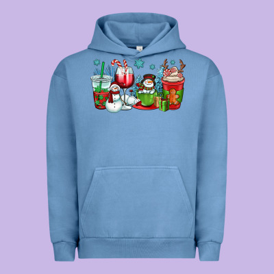 Christmas Snowman Coffee Cups Urban Hoodie Designed By Oliviacreatesart