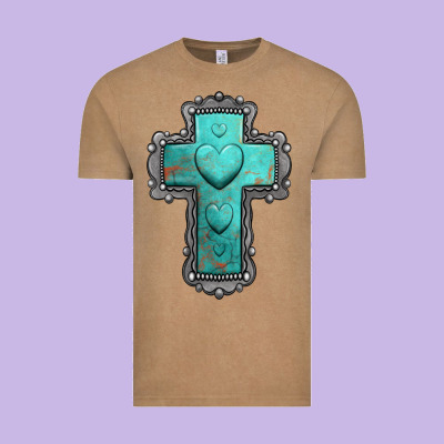 Turquoise Gemstone Cross Vintage Tee Designed By Jasminsmagicworld