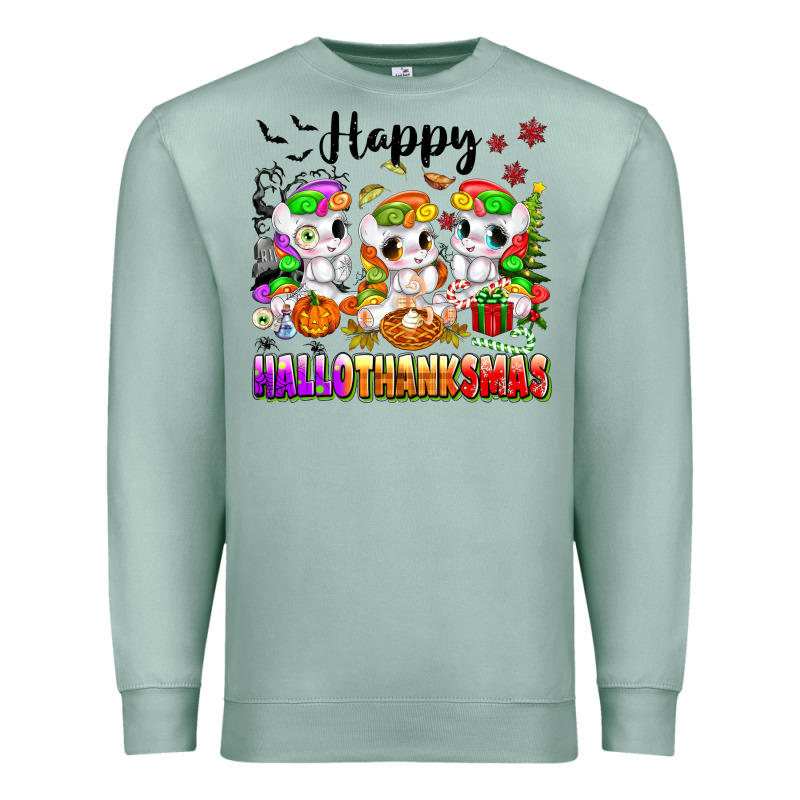 Happy Hallothanksmas Unicorns Premium Sweatshirt by texasbilliewilder | Teevron