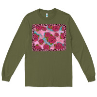 Army Green pink rose leopard background Long Sleeve Tee - JahusDesignShop
