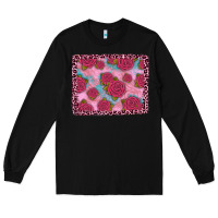 Black pink rose leopard background Long Sleeve Tee - JahusDesignShop