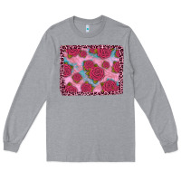 Heather Grey pink rose leopard background Long Sleeve Tee - JahusDesignShop