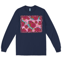 Navy pink rose leopard background Long Sleeve Tee - JahusDesignShop