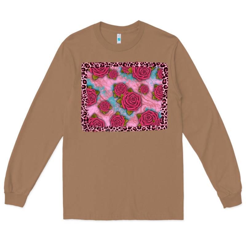Pink Rose Leopard Background Long Sleeve Tee by JahusDesignShop | Teevron