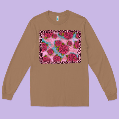 Pink Rose Leopard Background Long Sleeve Tee Designed By Jahusdesignshop