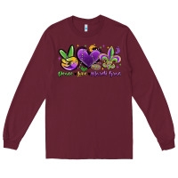 Burgundy peace love mardi gras Long Sleeve Tee - MaliasSmallBusiness