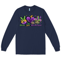Navy peace love mardi gras Long Sleeve Tee - MaliasSmallBusiness