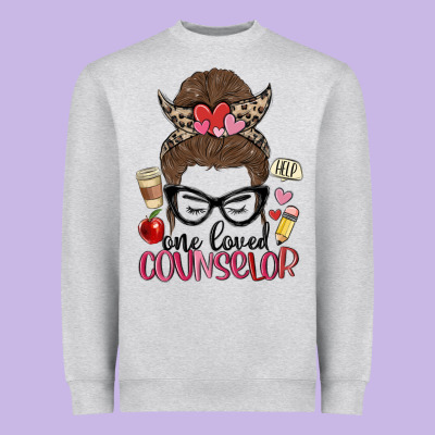 Messy Bun One Loved Counselor Heavyweight Sweatshirt Designed By Maliassmallbusiness