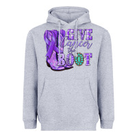 Heather Grey Give Cancer the boot purple ribbon Heavyweight Hoodie - NancyCooperArtShop