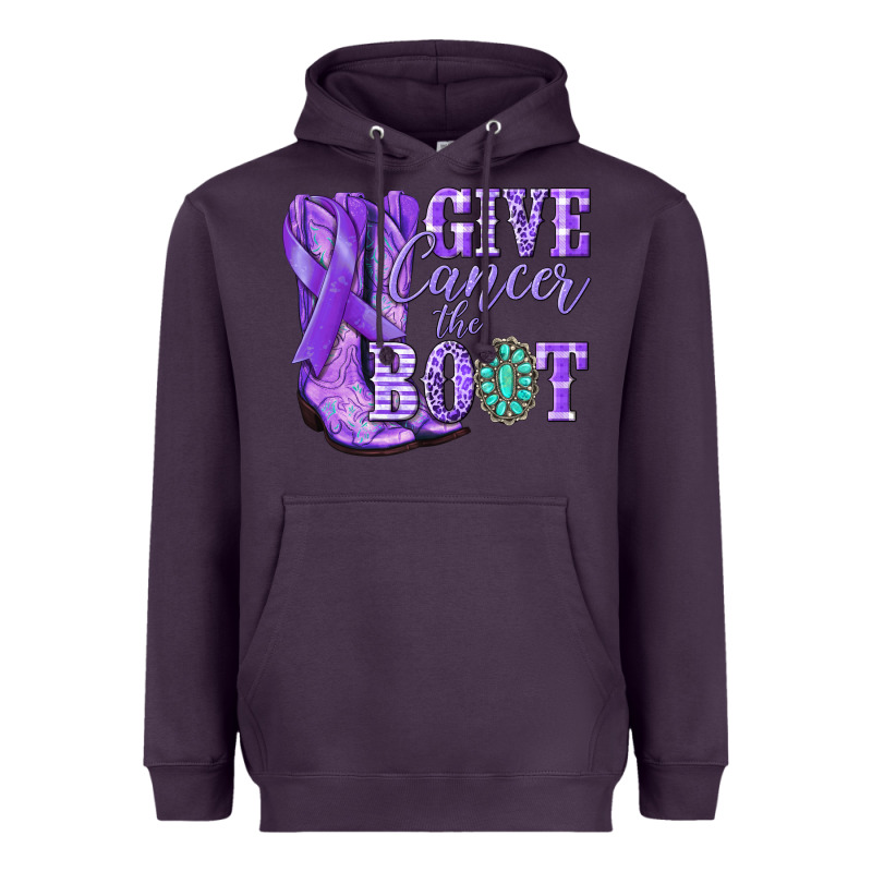 Give Cancer The Boot Purple Ribbon Heavyweight Hoodie by NancyCooperArtShop | Teevron