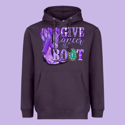 Give Cancer The Boot Purple Ribbon Heavyweight Hoodie Designed By Nancycooperartshop