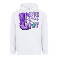 White Give Cancer the boot purple ribbon Heavyweight Hoodie - NancyCooperArtShop