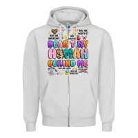 Dove Grey dear tiny human behind me Zipper Hoodie - Artiststas