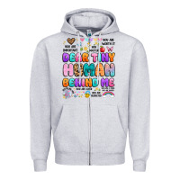 Heather Grey dear tiny human behind me Zipper Hoodie - Artiststas