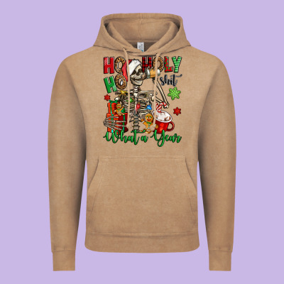 Ho Ho Holy Shit What A Year Christmas Skeleton Vintage Hoodie Designed By Jasminsmagicworld