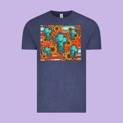 Turquoise Cross Pattern Vintage Tee Designed By Jasminsmagicworld