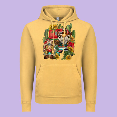 Western Gnome Truck Cactus Sunflower Vintage Hoodie Designed By Barkaloodesign